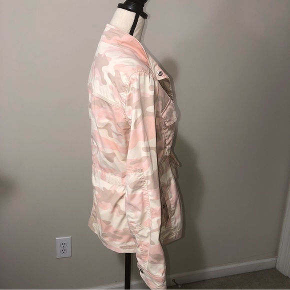 Gap Pink Camo Utility Jackets Size Small Beige Tie Waist Stretch Cotton - Picture 4 of 9